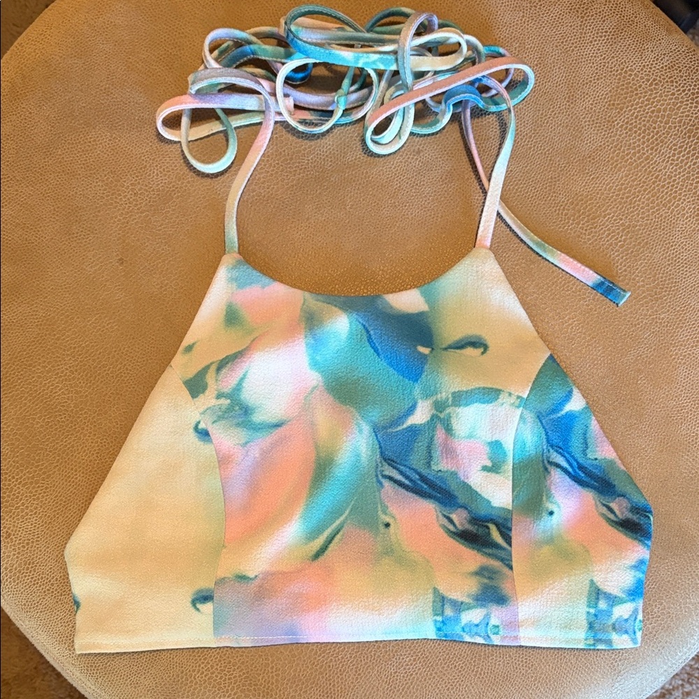 L’atiste By Amy Pastel Tie-Dye Crop Halter Top with Straps Size Medium